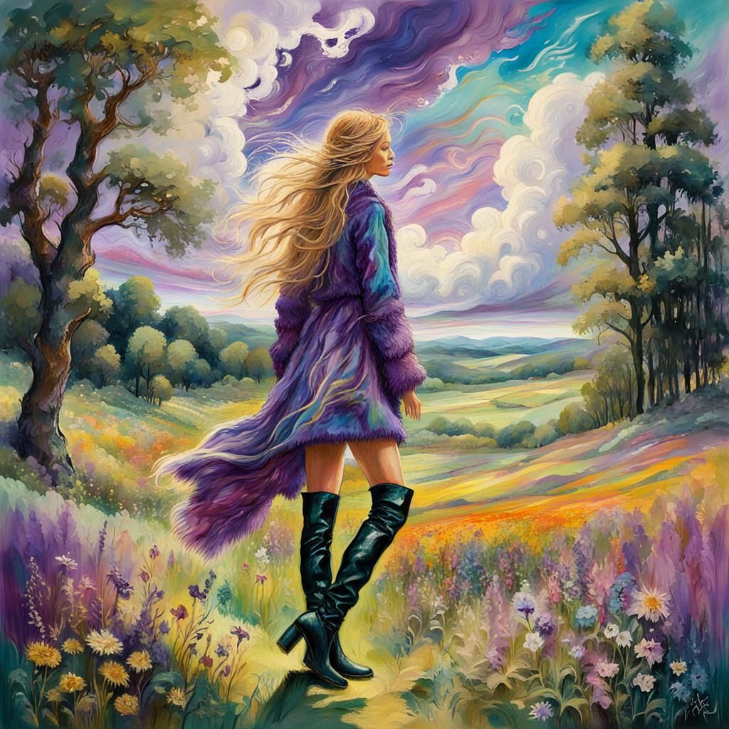 Model in Meadow: Impressionist Landscape Painting