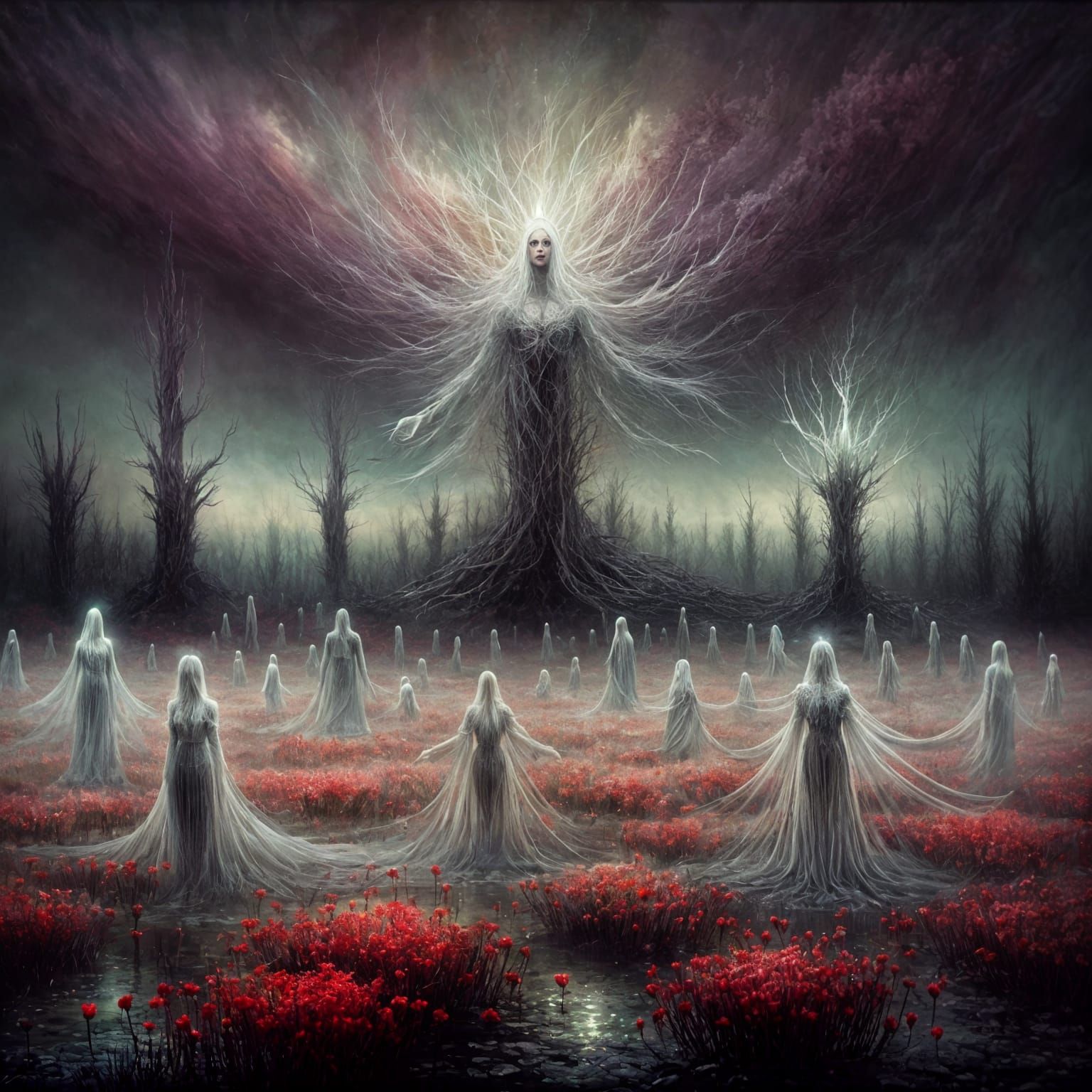 Ethereal Figures in Spectral Field, Digital Gothic Art
