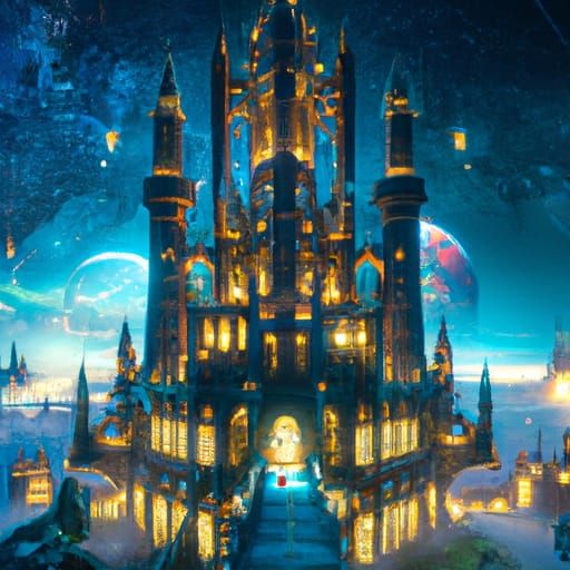 Gothic Castle in Space: Digital Art by Dan Mumford