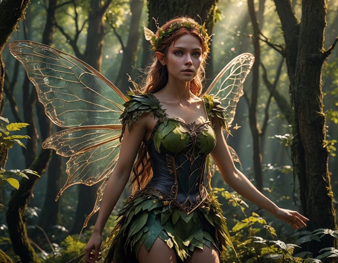 Detailed Fairy Portrait in Woodland Scene