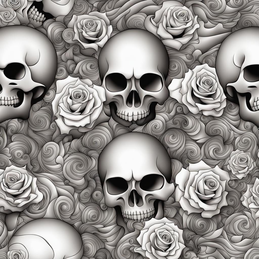 Abstract Skulls and Roses in Vector Fractal Style