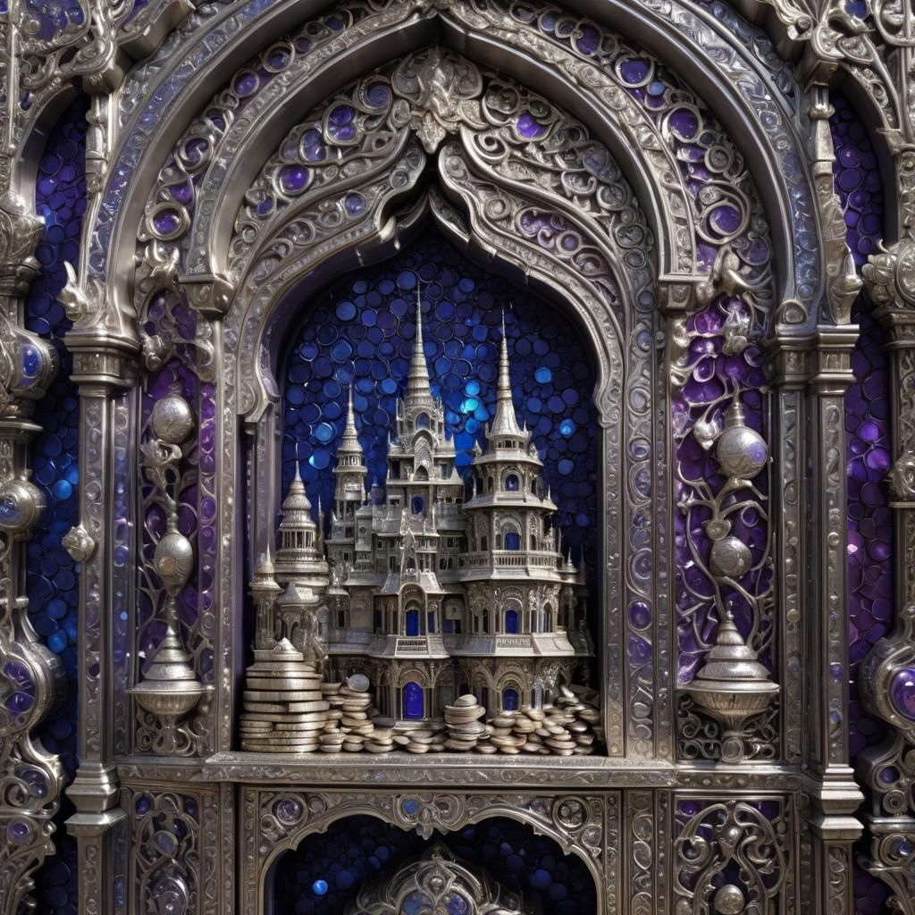 Silver Coin Cabinet Inside Majestic Palace: Digital Art