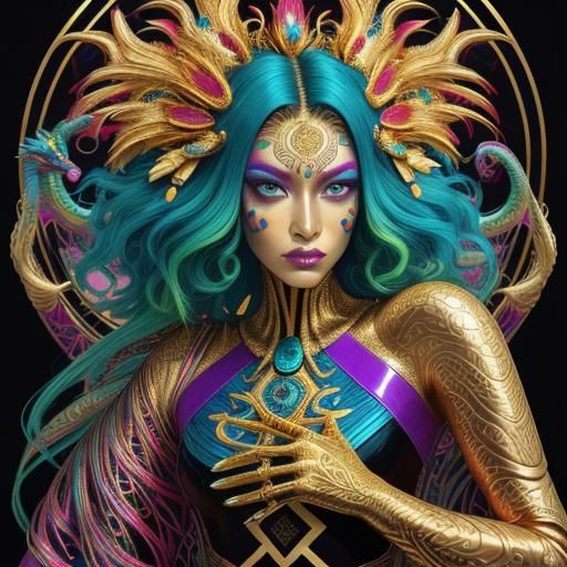 Woman with Dragon Crown in Pop Art Style