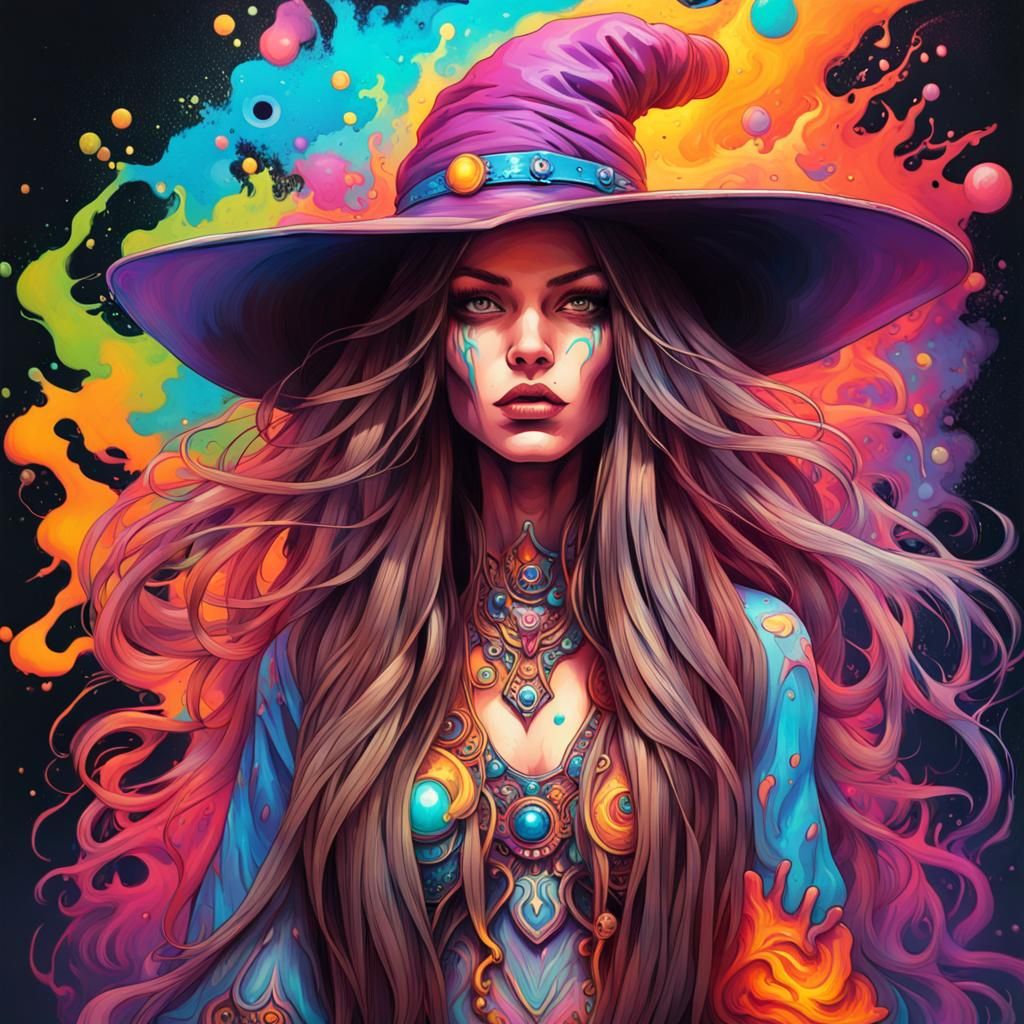 Psychedelic Sorceress in Graffiti Art Style