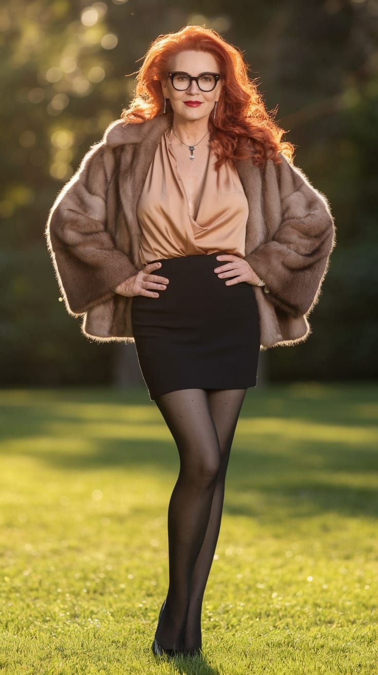 Elegant Mature Woman in Sunlit Park