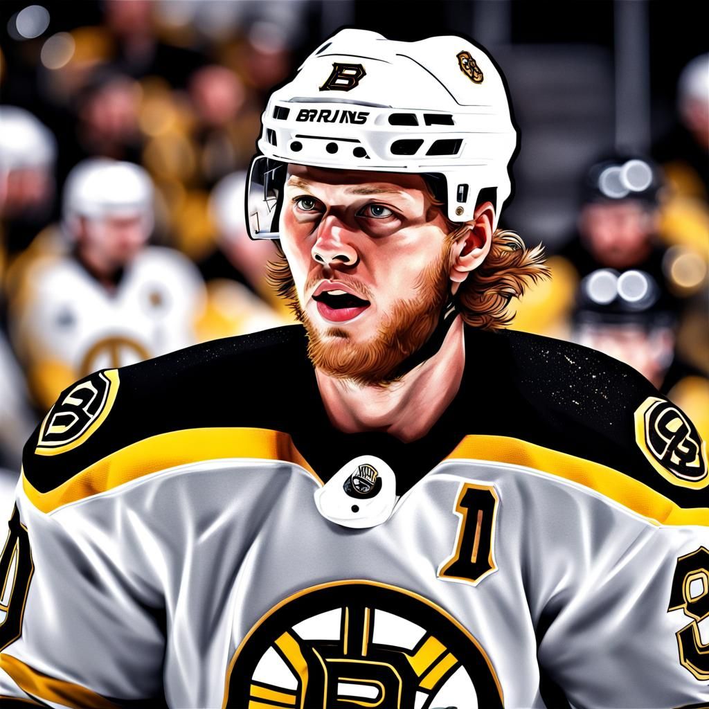 Hyperrealistic David Pastrnak on Boston Bruins
