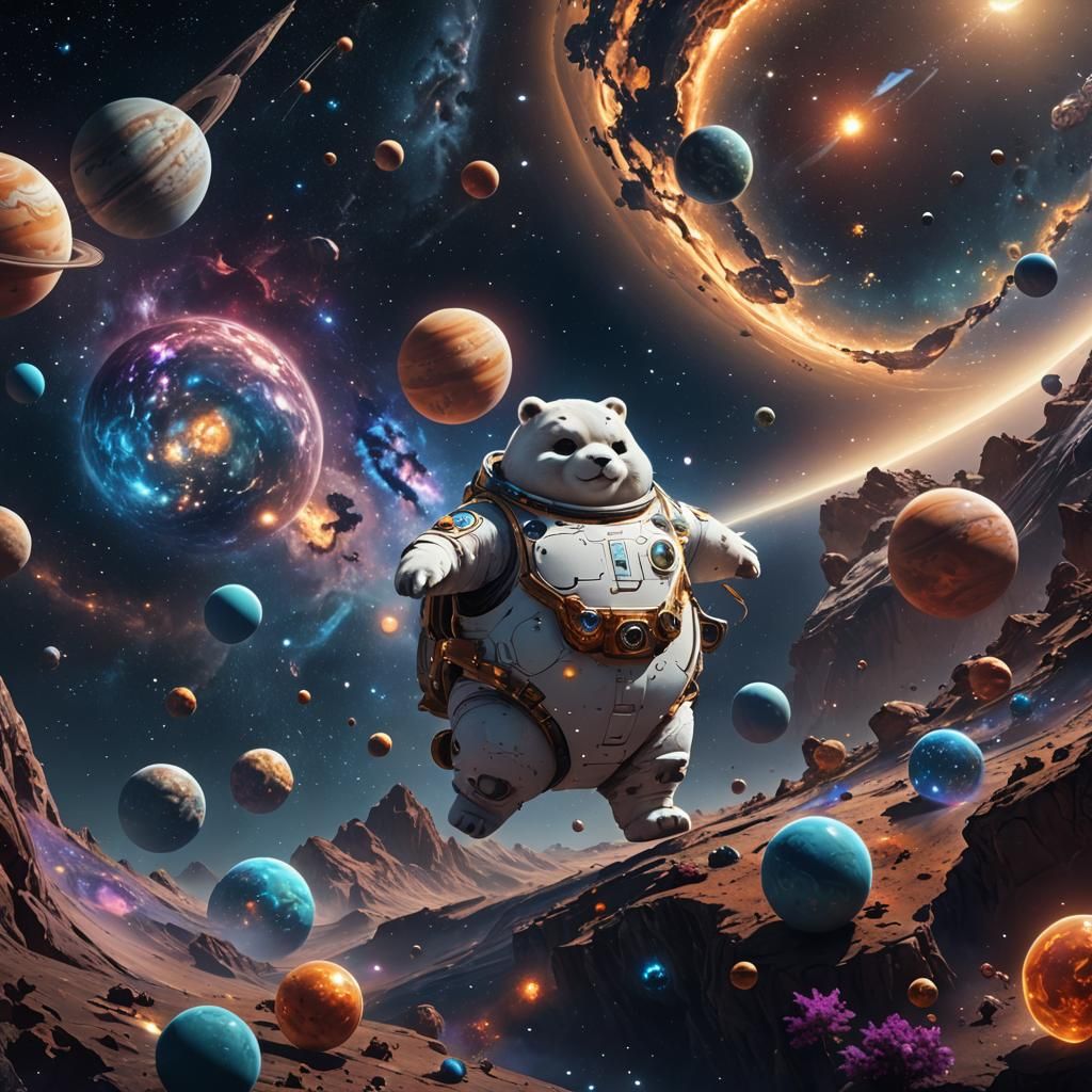 Cosmic Seal Floating Among Stars: Detailed Digital Painting