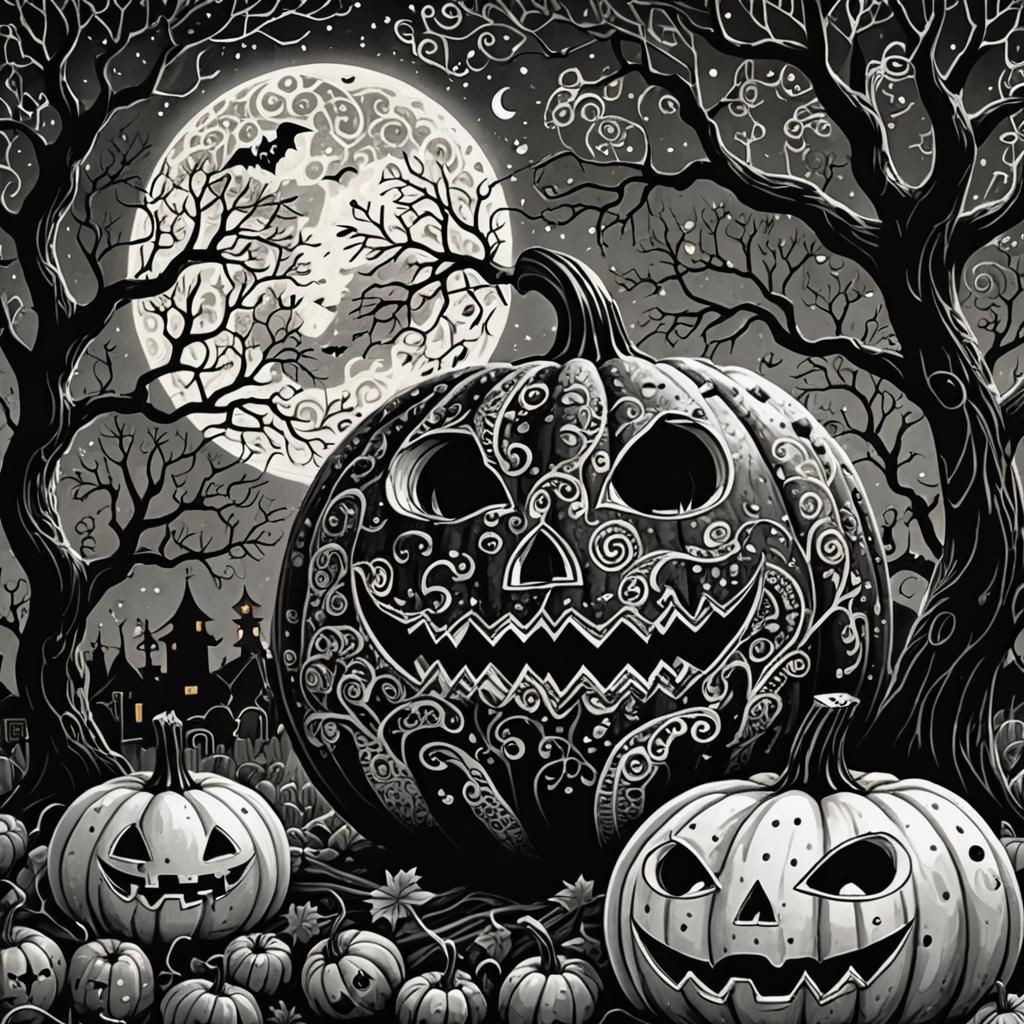 Pointillist Pumpkin with Zentangle Ghost Patterns