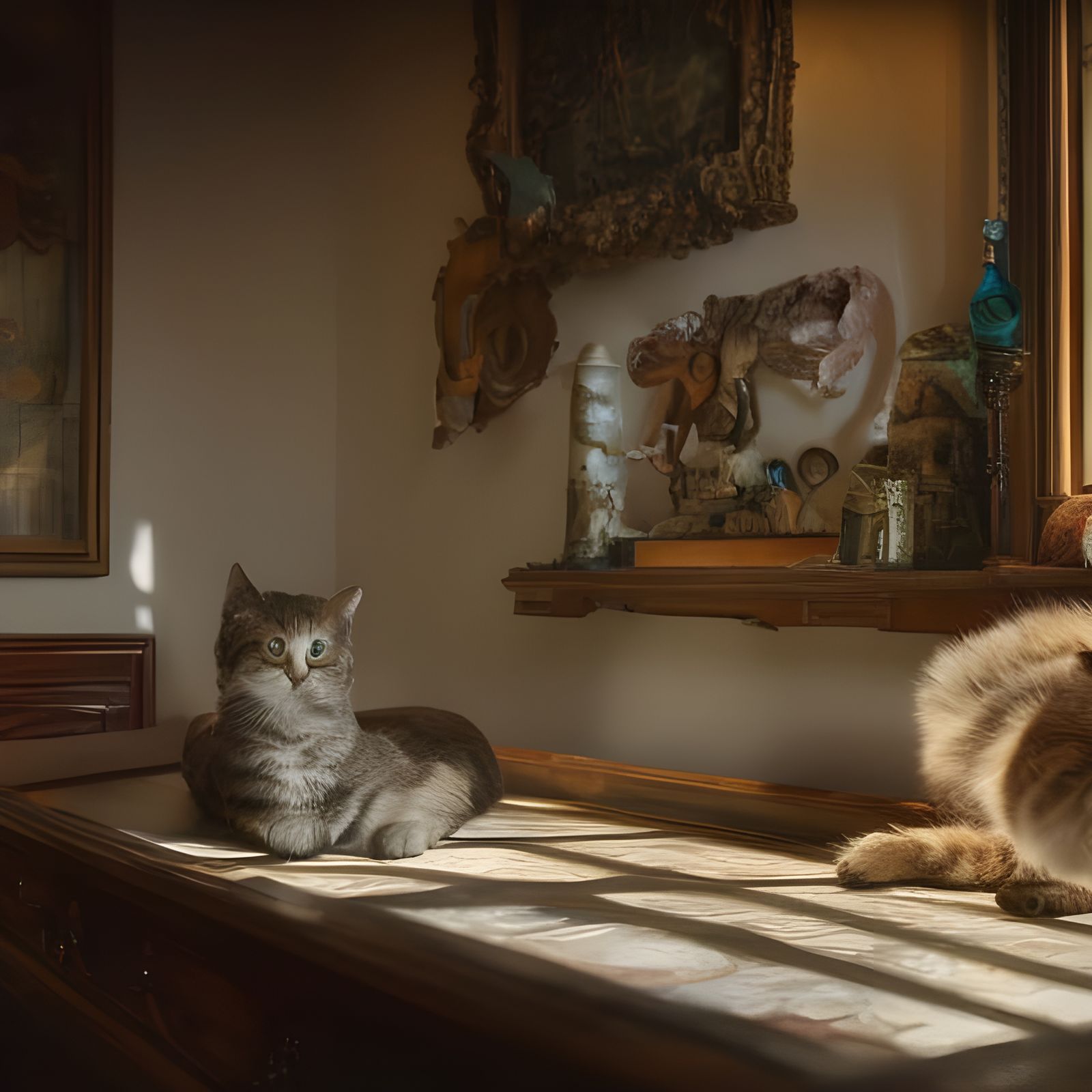 Cats on Antique Furniture in Dreamlike Style