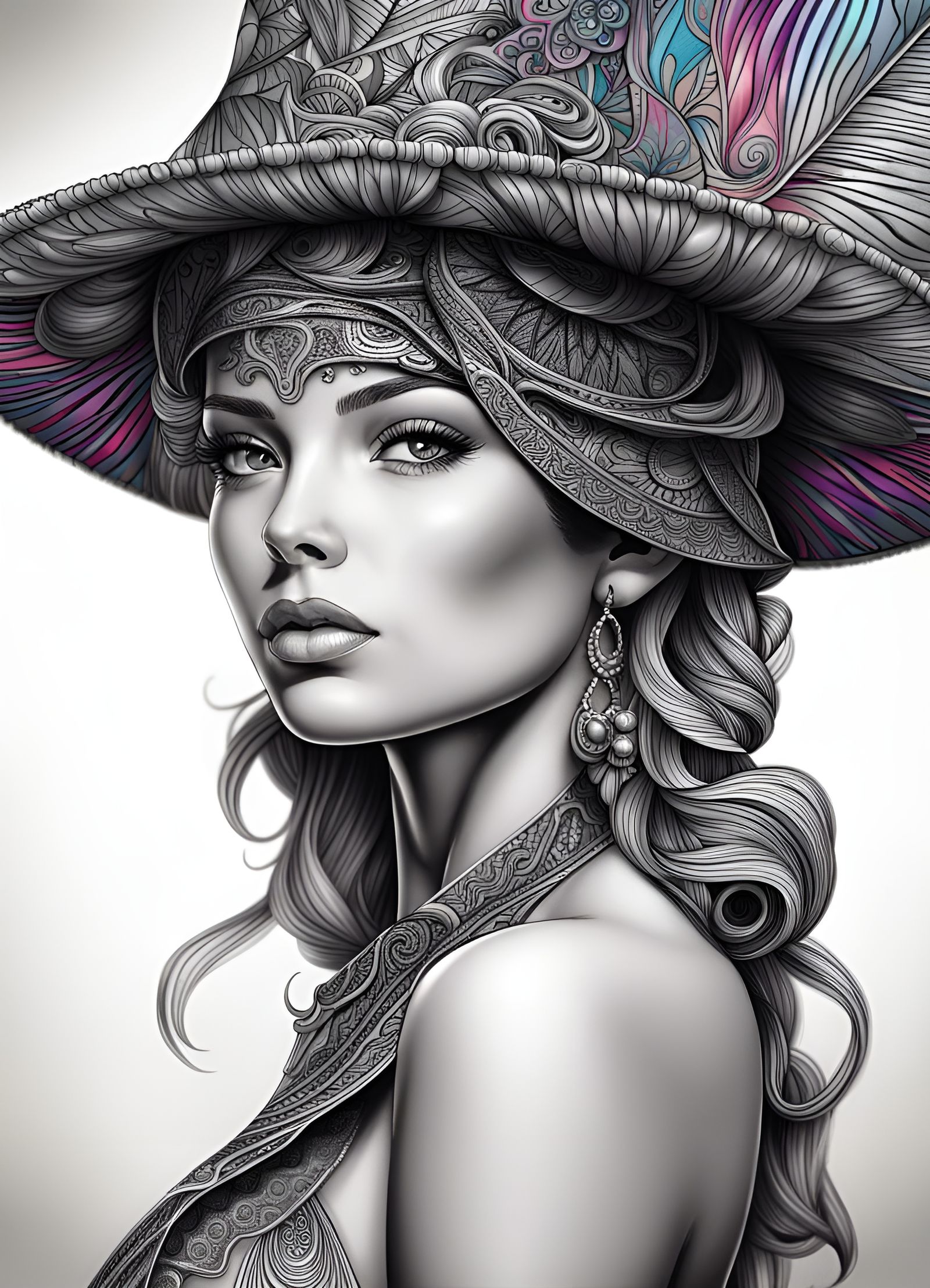 Detailed Pen and Ink Portrait of a Woman