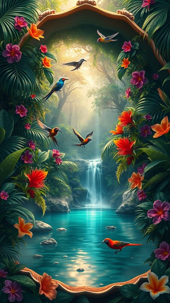 Surreal Jungle Landscape in Vibrant Digital Art Style