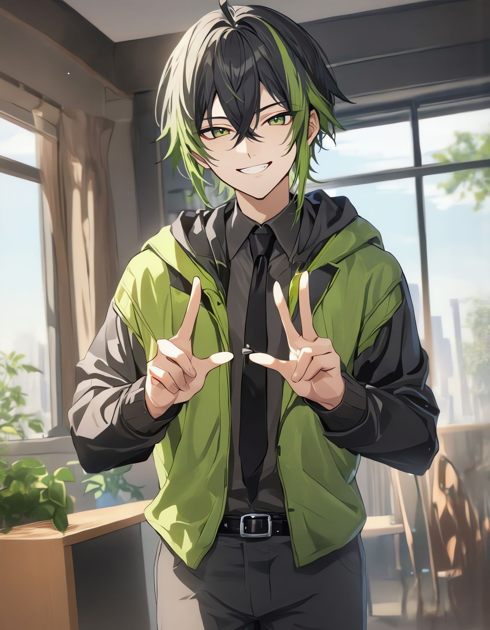 Bishounen in Office with Lime Green Accents