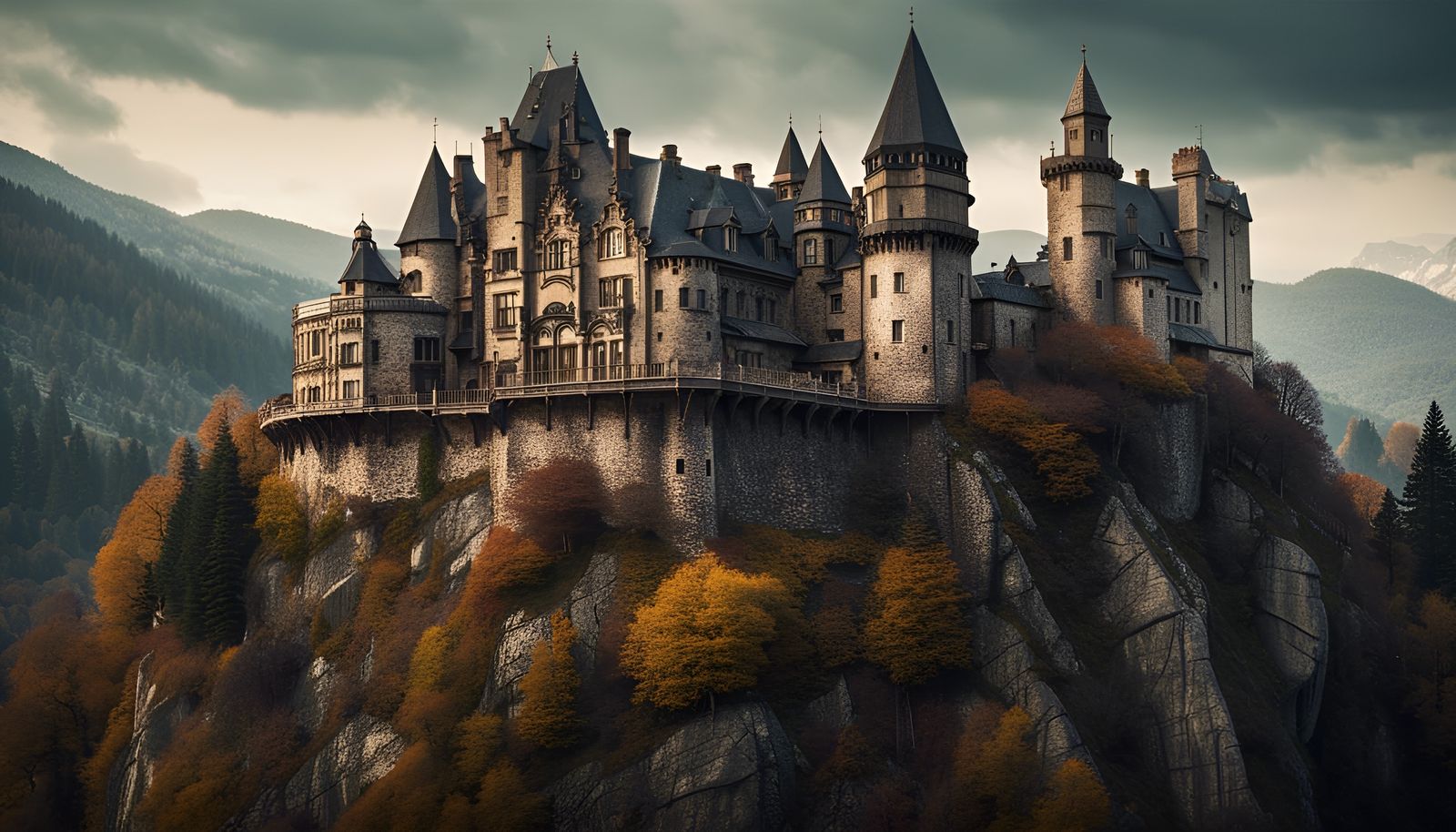 Dramatic Dracula's Castle in Film Grain Style