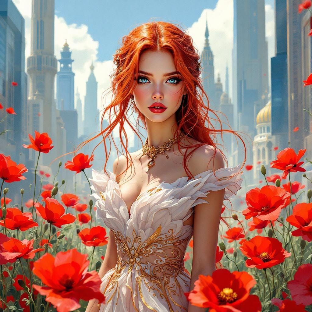 Woman and red flowers (prompt included)