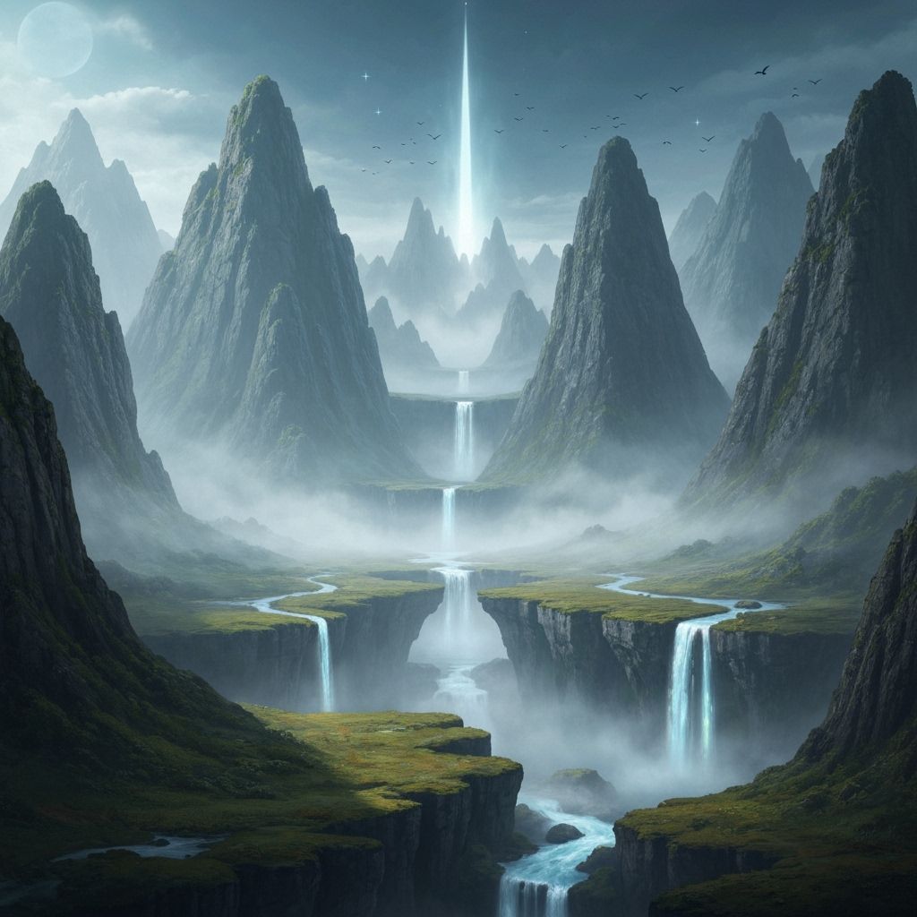 Misty Mountains and Waterfalls in an Epic Landscape
