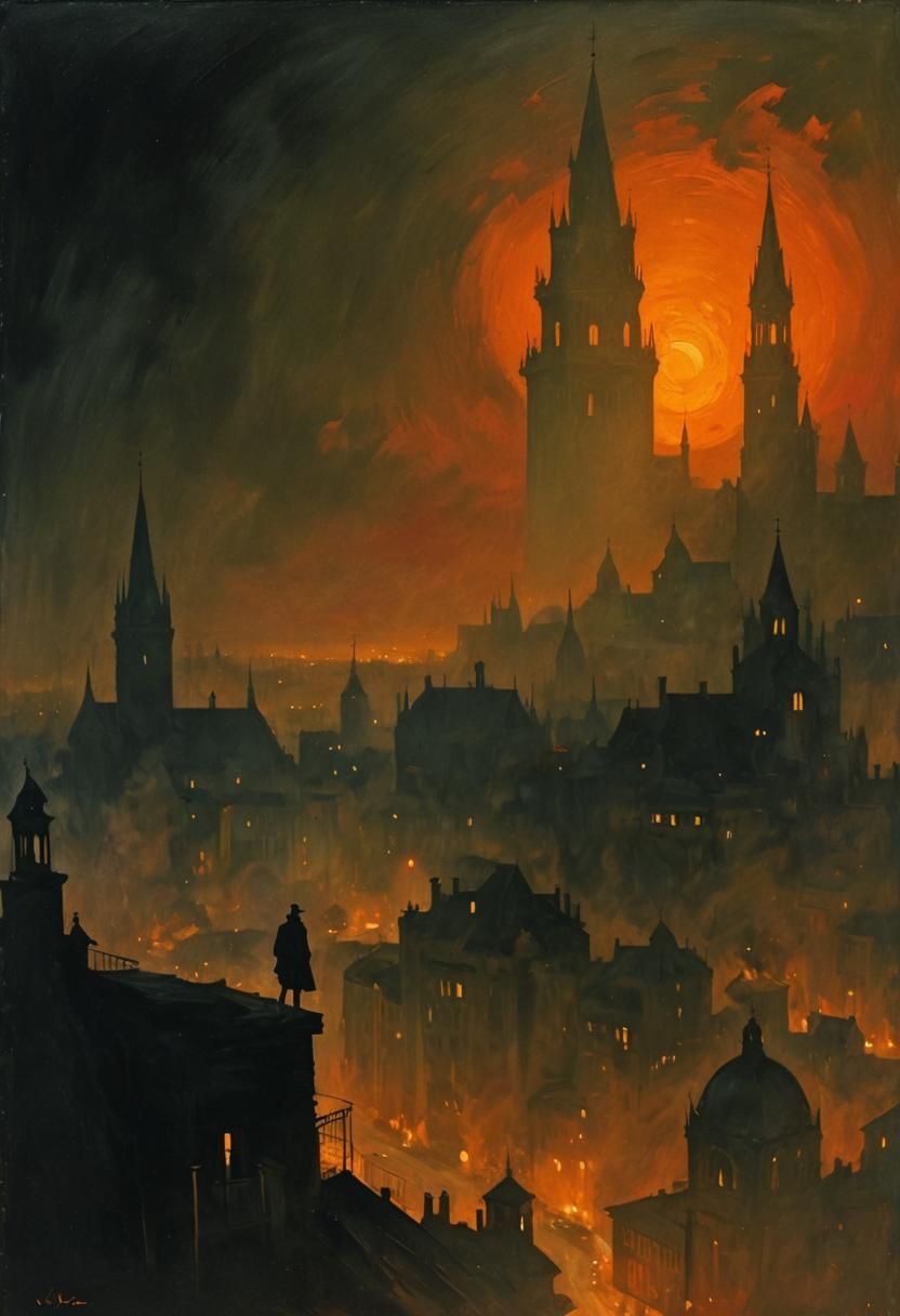 Noir Night Painting of Secrets and Danger