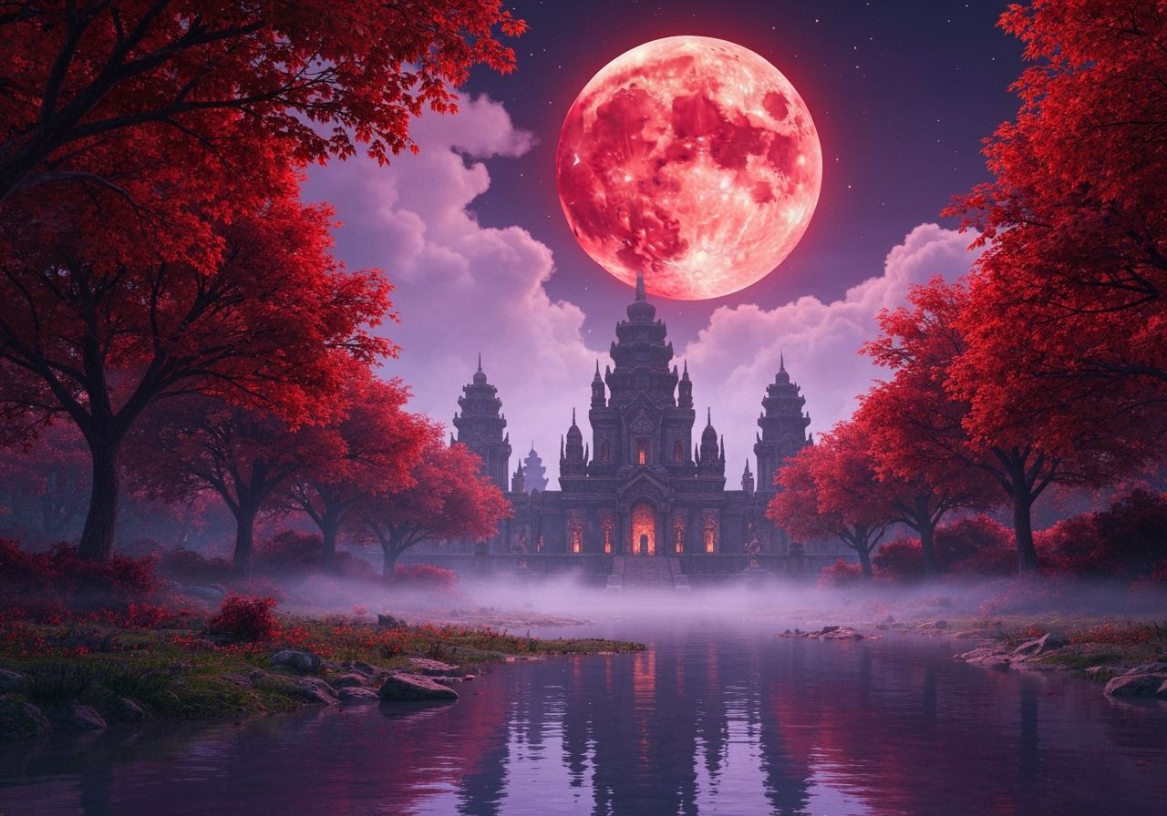 Majestic Ancient Temple in Autumnal Fantasy Landscape