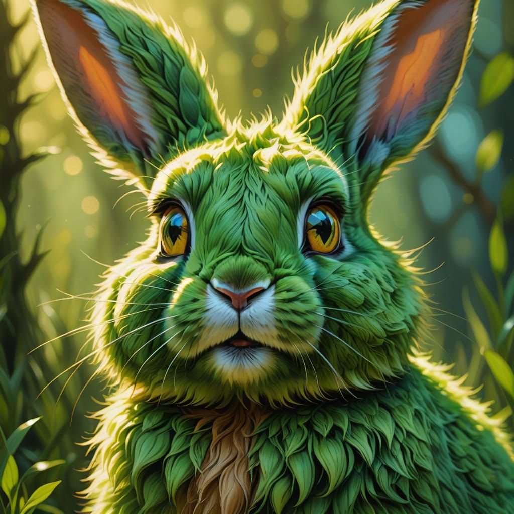 Green Rabbit Concept Art in Oil Painting Style