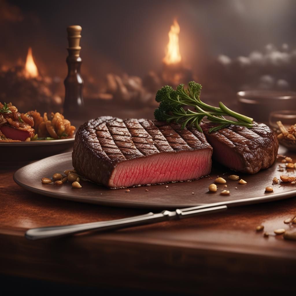 Epic Medium-Rare Steak in Cinematic Digital Art