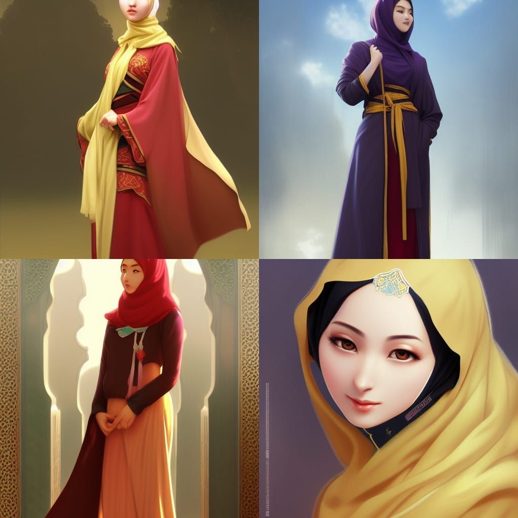 Muslim Chinese Woman in Hijab Digital Painting