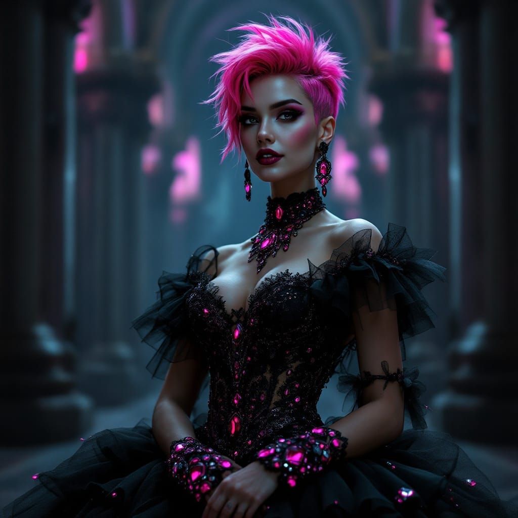 Gothic Wedding Elegance in Black and Neon Pink