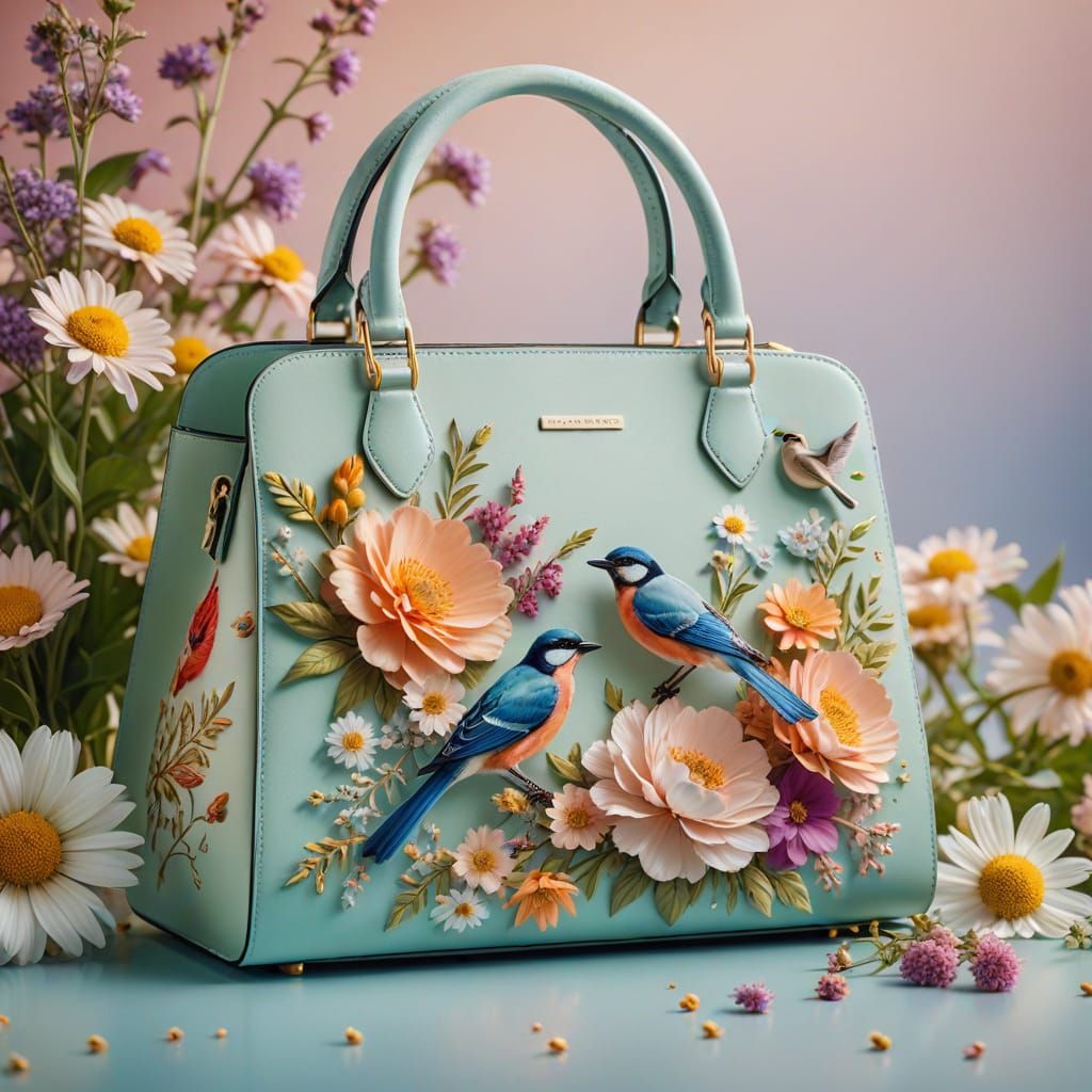 Elegant Floral Handbag in High-Fashion Product Shot