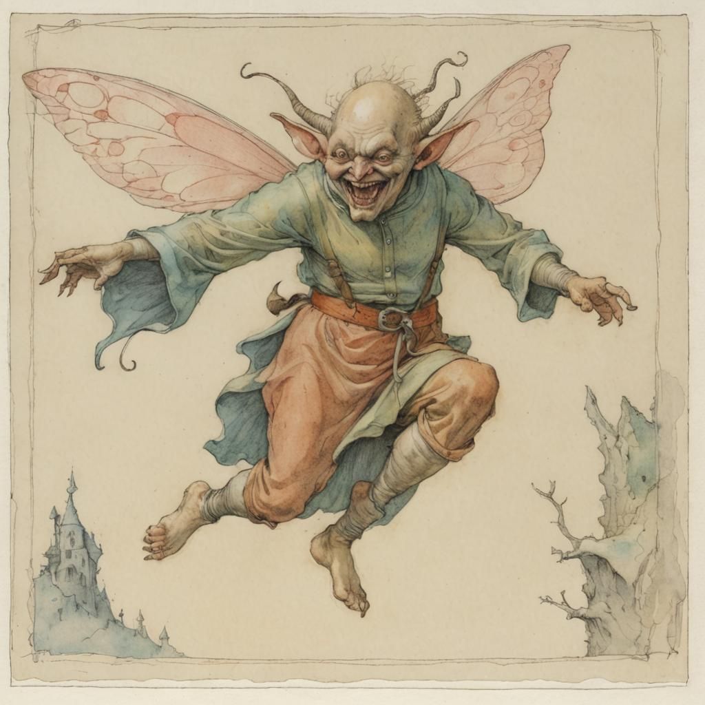 Mischievous Puck Fairy in Dark Fantasy Style