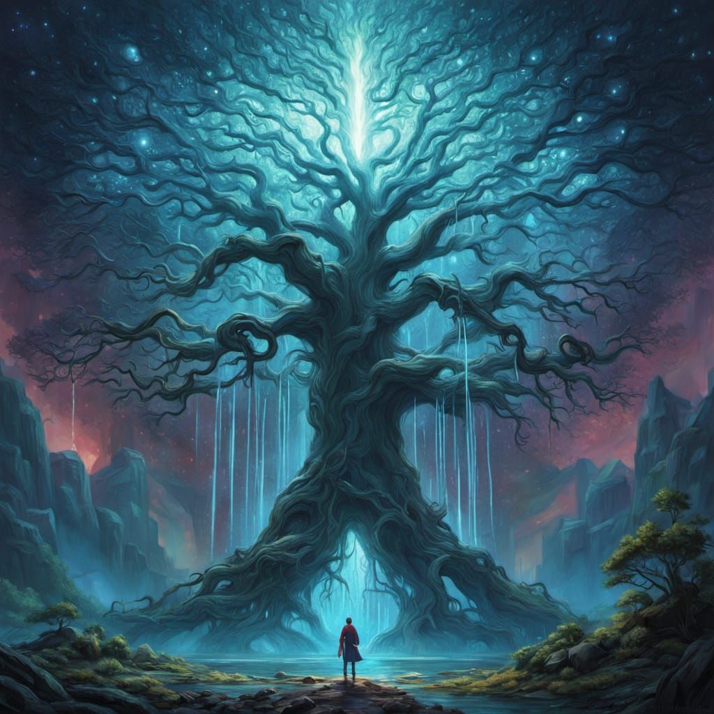 Tree of Light Rises in Dying Galaxy, Visionary Art