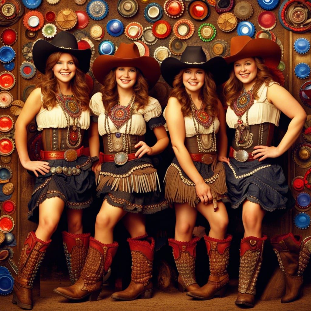 Cowgirls in Bottle Cap Dresses: Fantasy Art