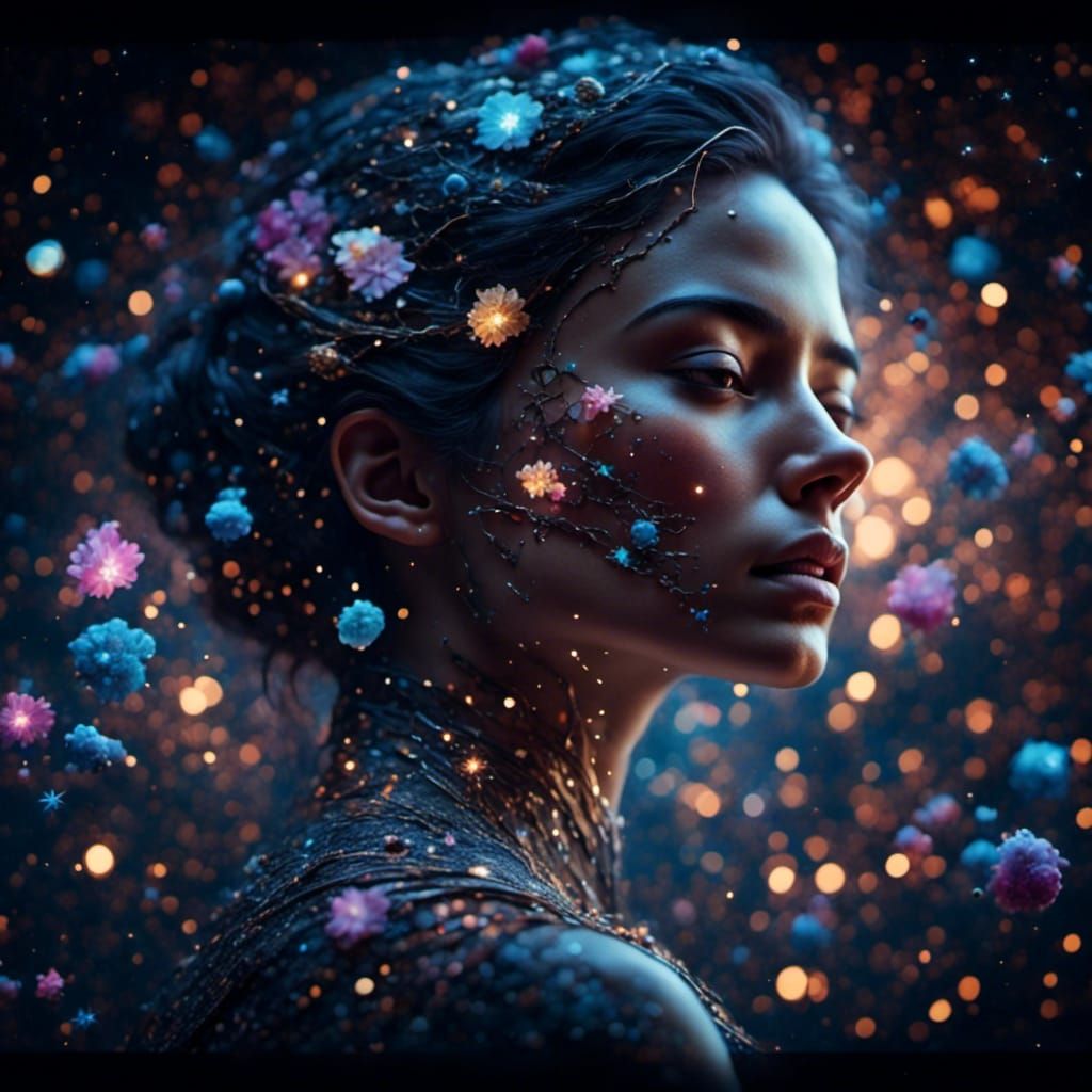 Celestial Woman Formed from Constellations in Digital Art