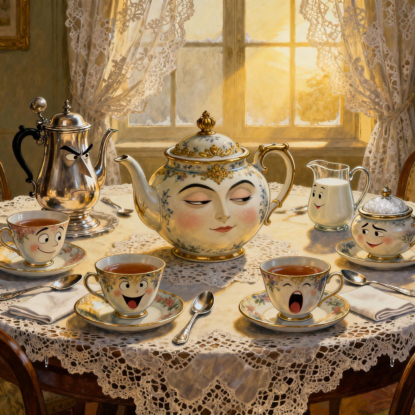 Anthropomorphic Tea Party Before Guests Arrive