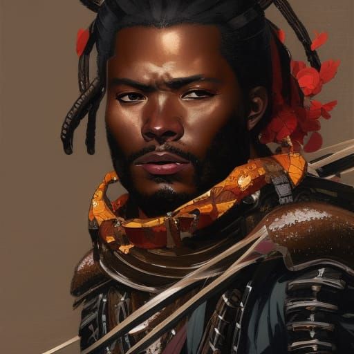 Black Samurai Yasuke Portrait in Art Nouveau Style