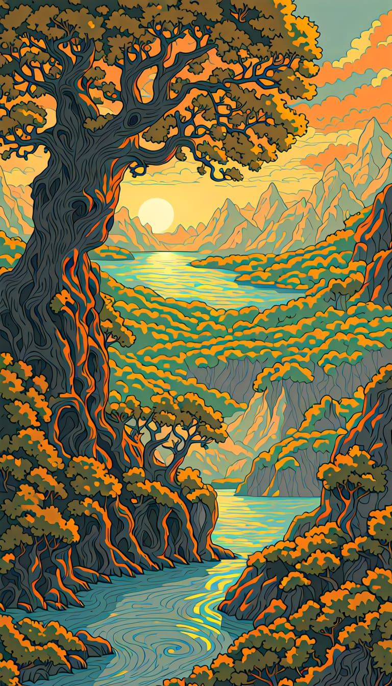 Tom Bombadil Rescues Hobbits, Tolkien Style Illustration