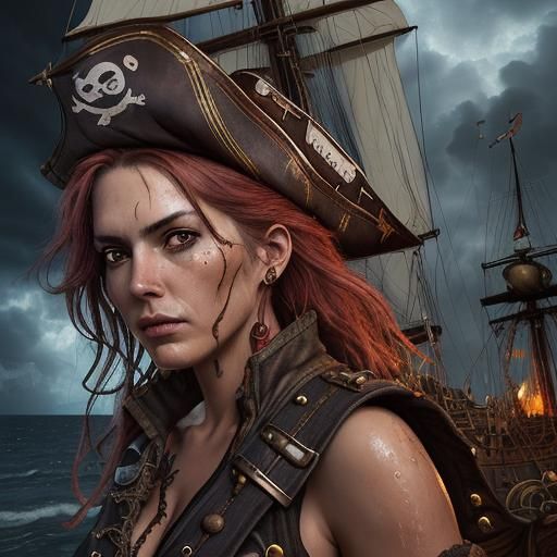 Steampunk Pirate Ship Battle in Stormy Seas