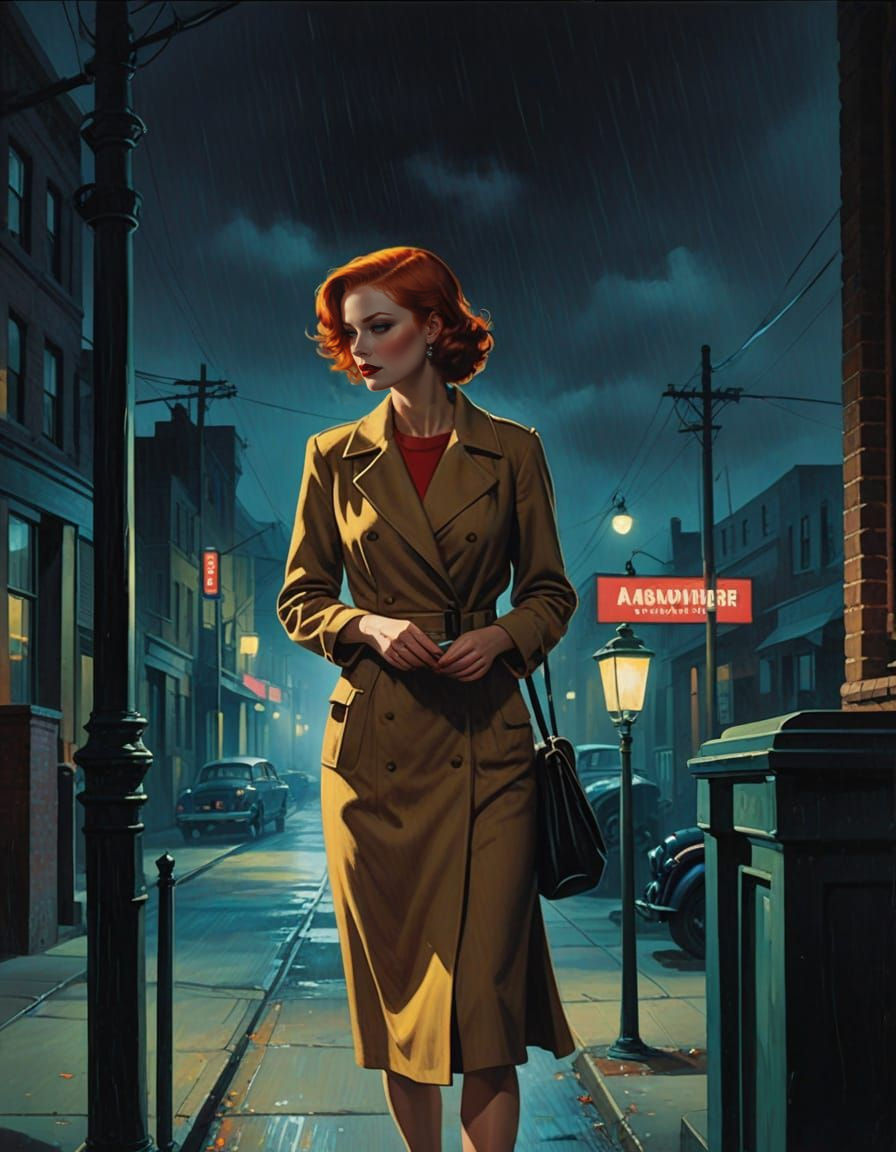 Femme Fatale in a Dark Cyberpunk Alley