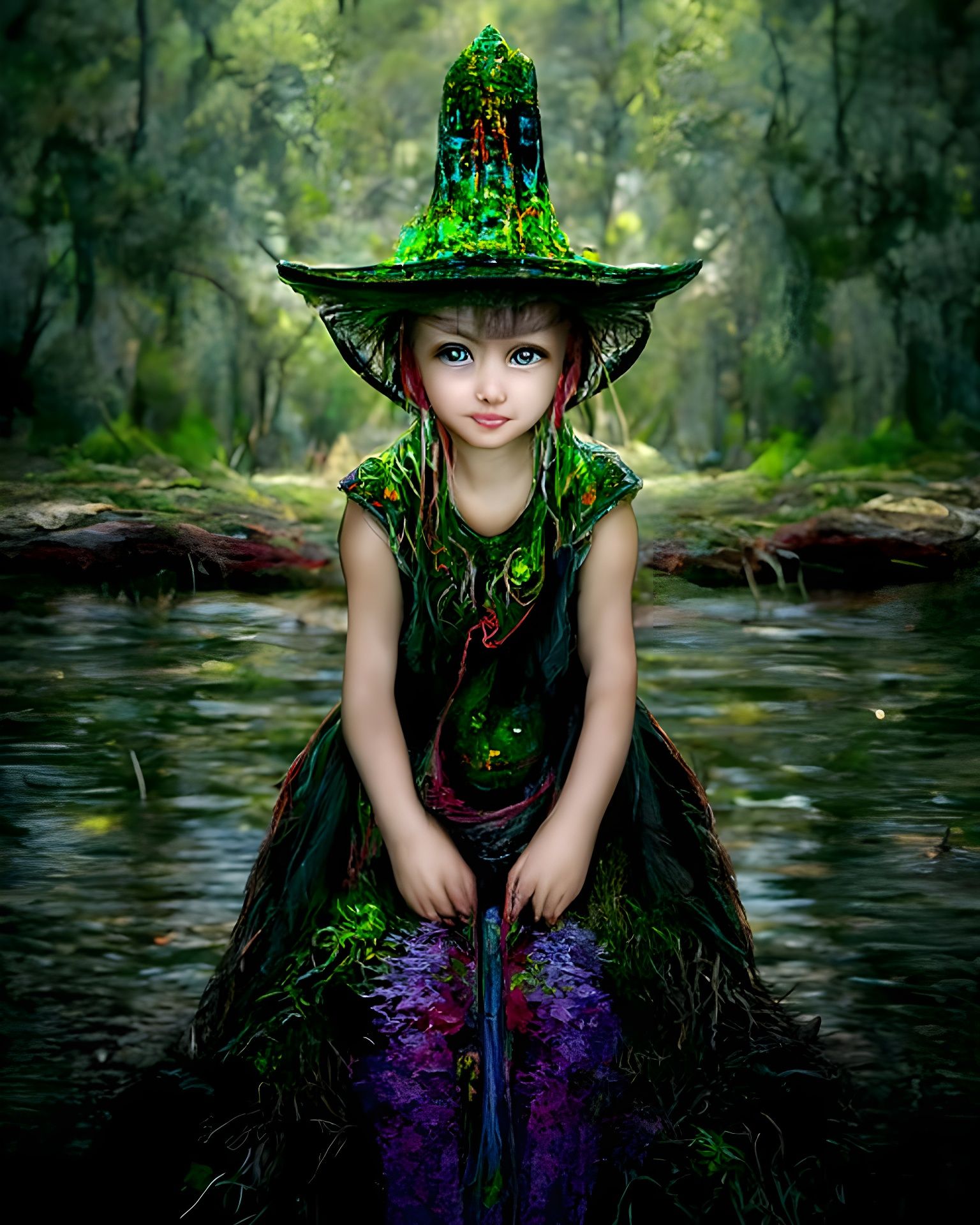 Green Witch Portrait in Surrealist Style