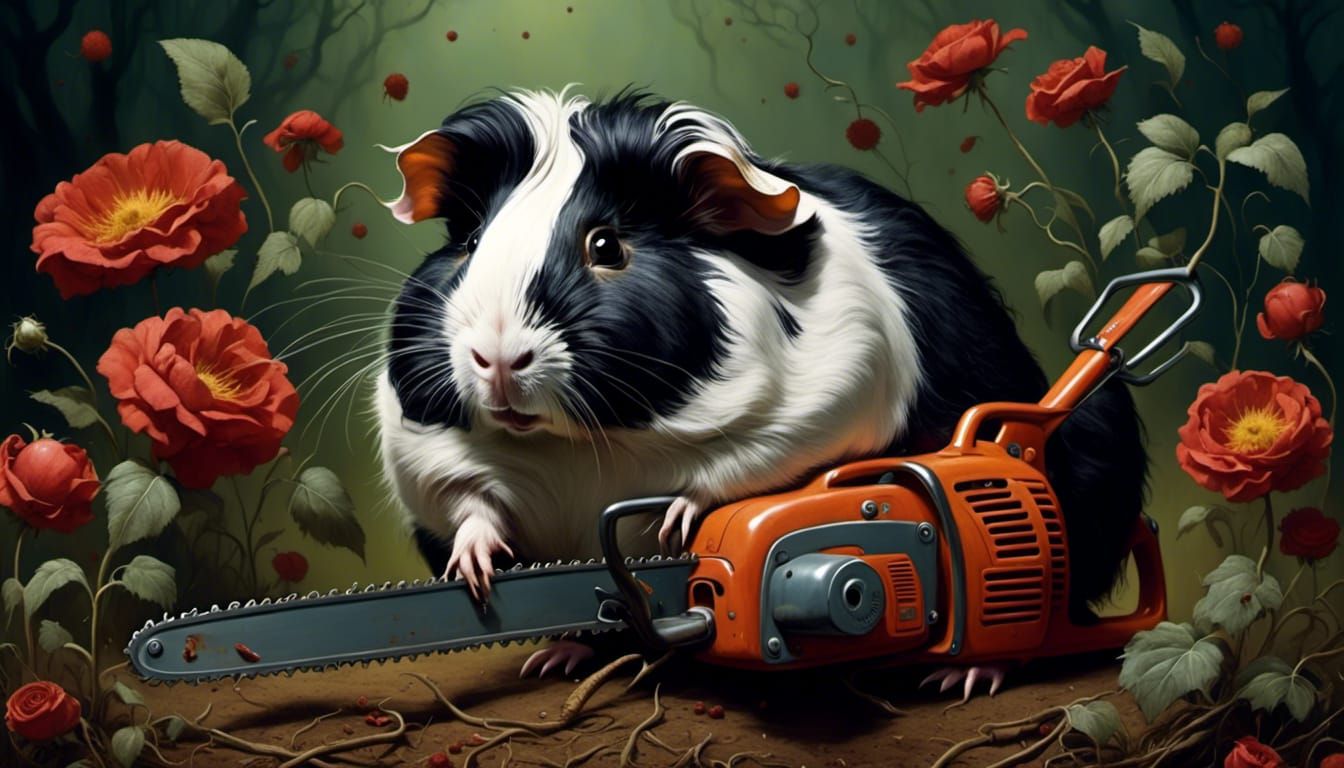 guinea pig brought chainsaw to the garden