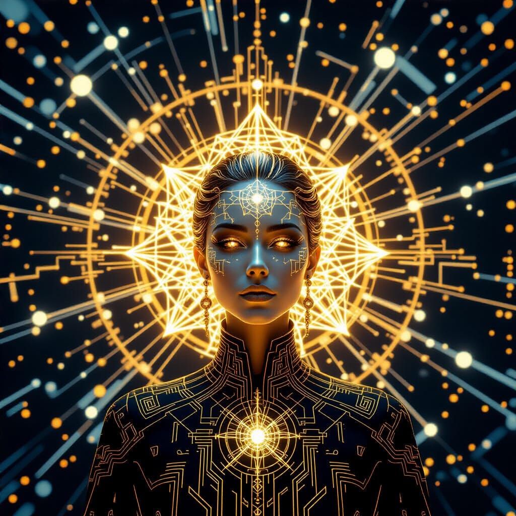 Luminous AI Entity in Cosmic Digital Art