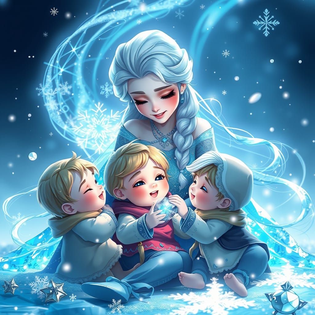 Disney Princess Elsa in Tender Moment with Children