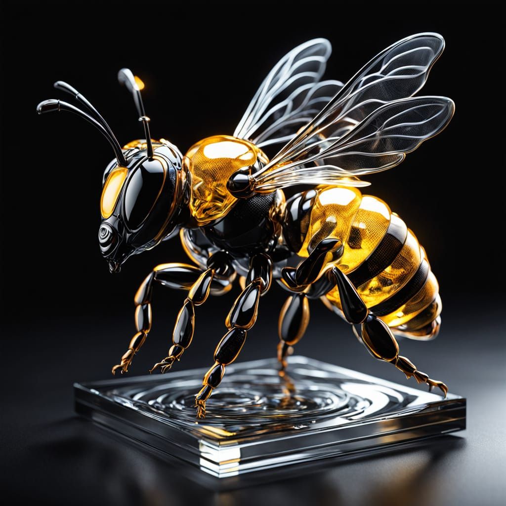 Crystal Glass Bee in Hyper-Realistic Digital Art