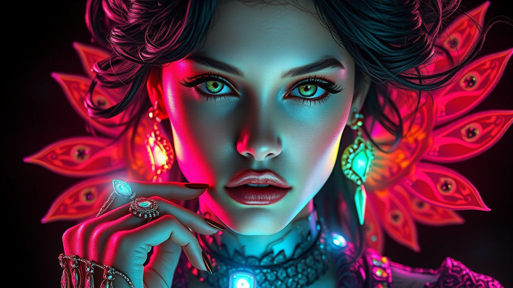 Captivating Woman with Emerald Eyes in Digital Art Style