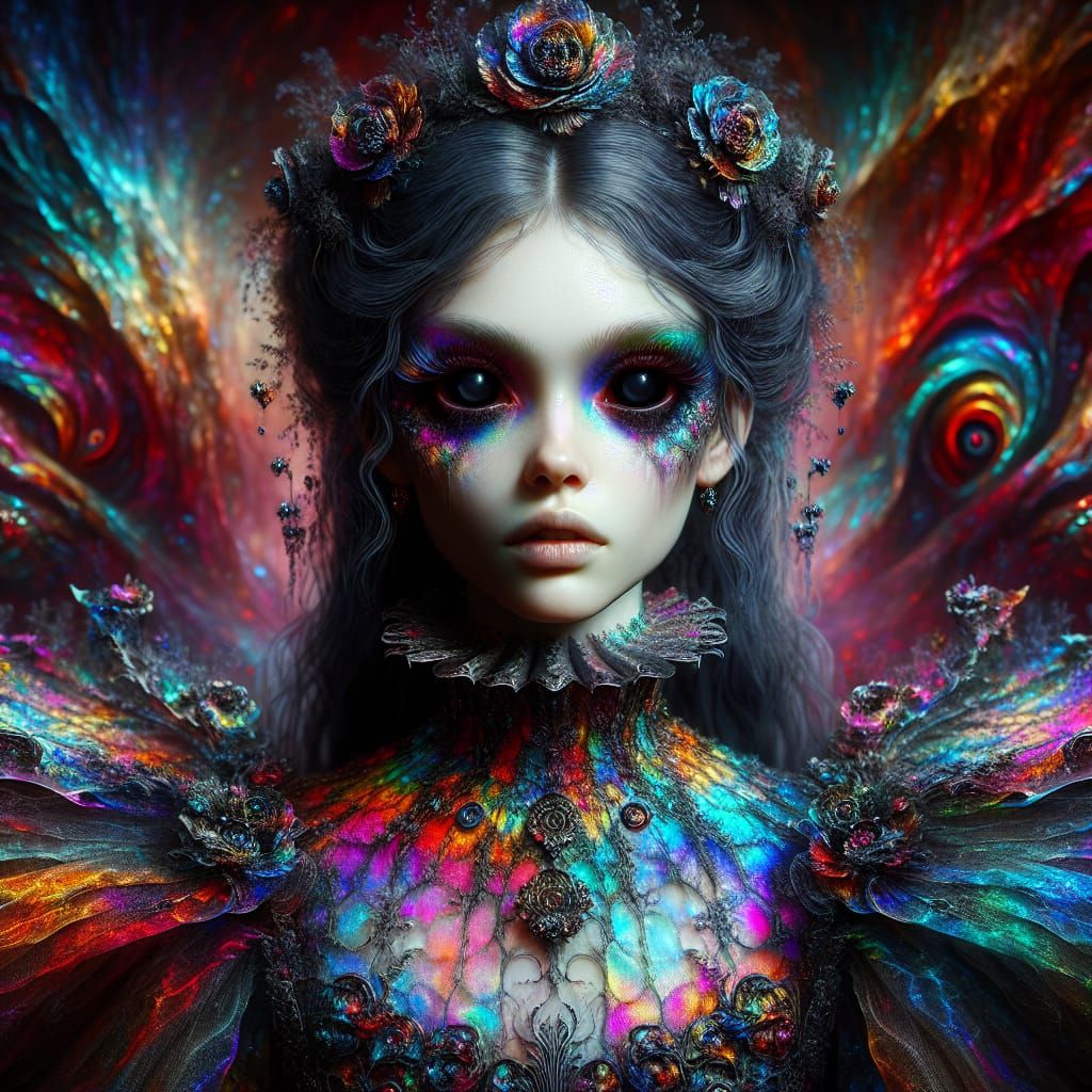 Eerie Girl in Iridescent Dress: Fantasy Game Splash Screen