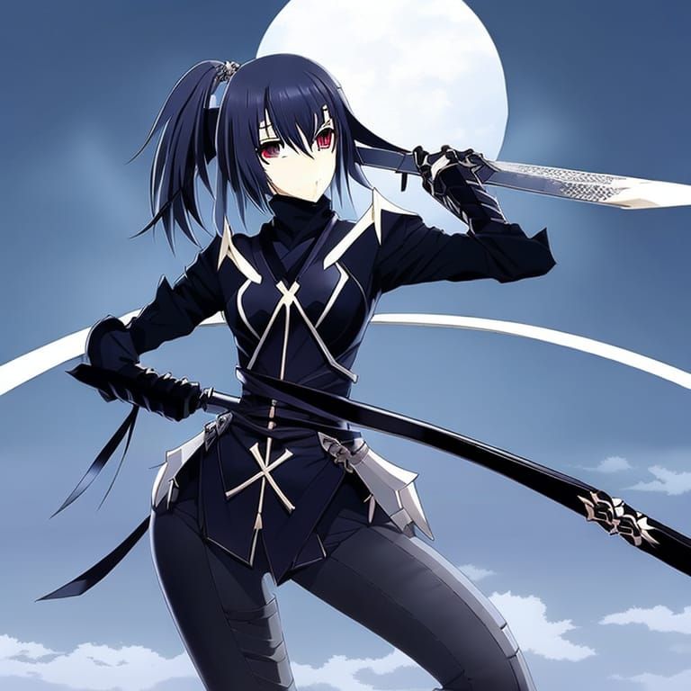 Anime-Style Ninja Woman with Blue Eyes
