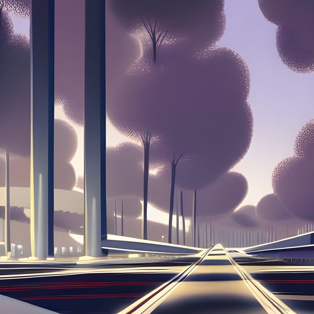 Futuristic Freeway Through Giant Trees: Syd Mead Concept Art