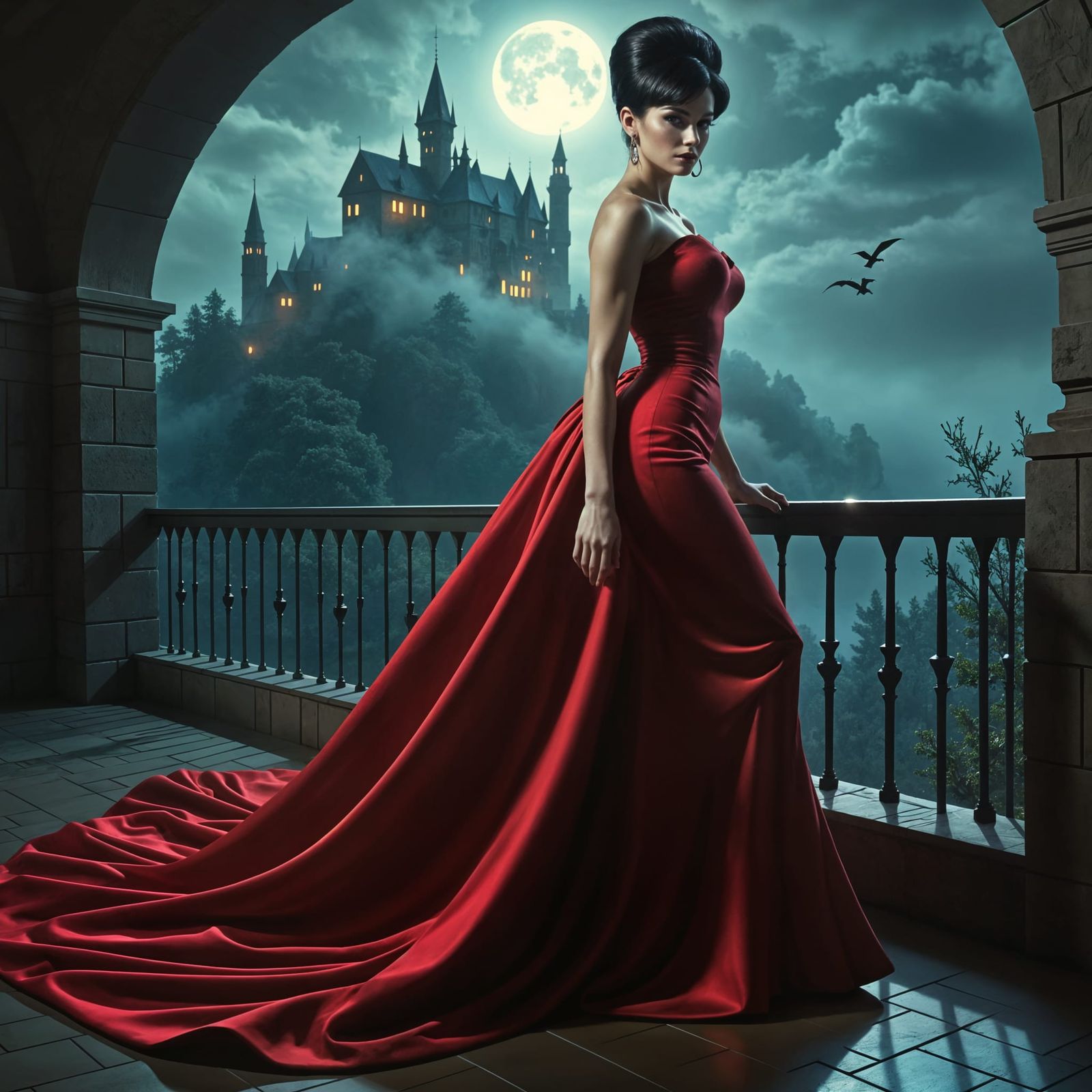 Gothic Vampire Queen on Moonlit Balcony