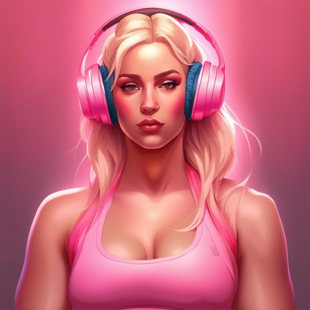 Blonde Girl Portrait with Pink Accents as Digital Art