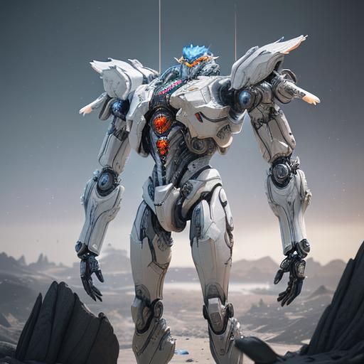 Futuristic Alien Warrior with Flaming Sword