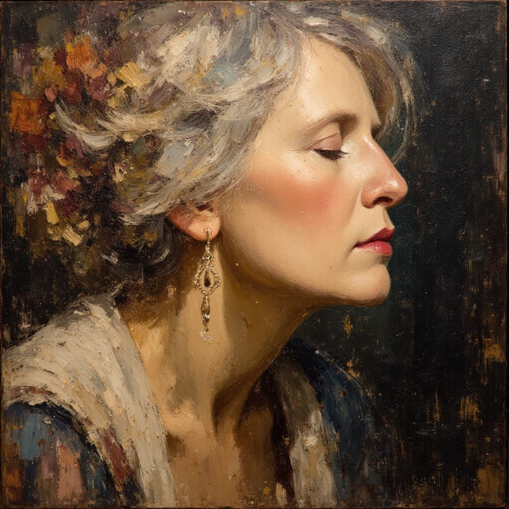 Oil Portrait of Older Woman in Caravaggio Style