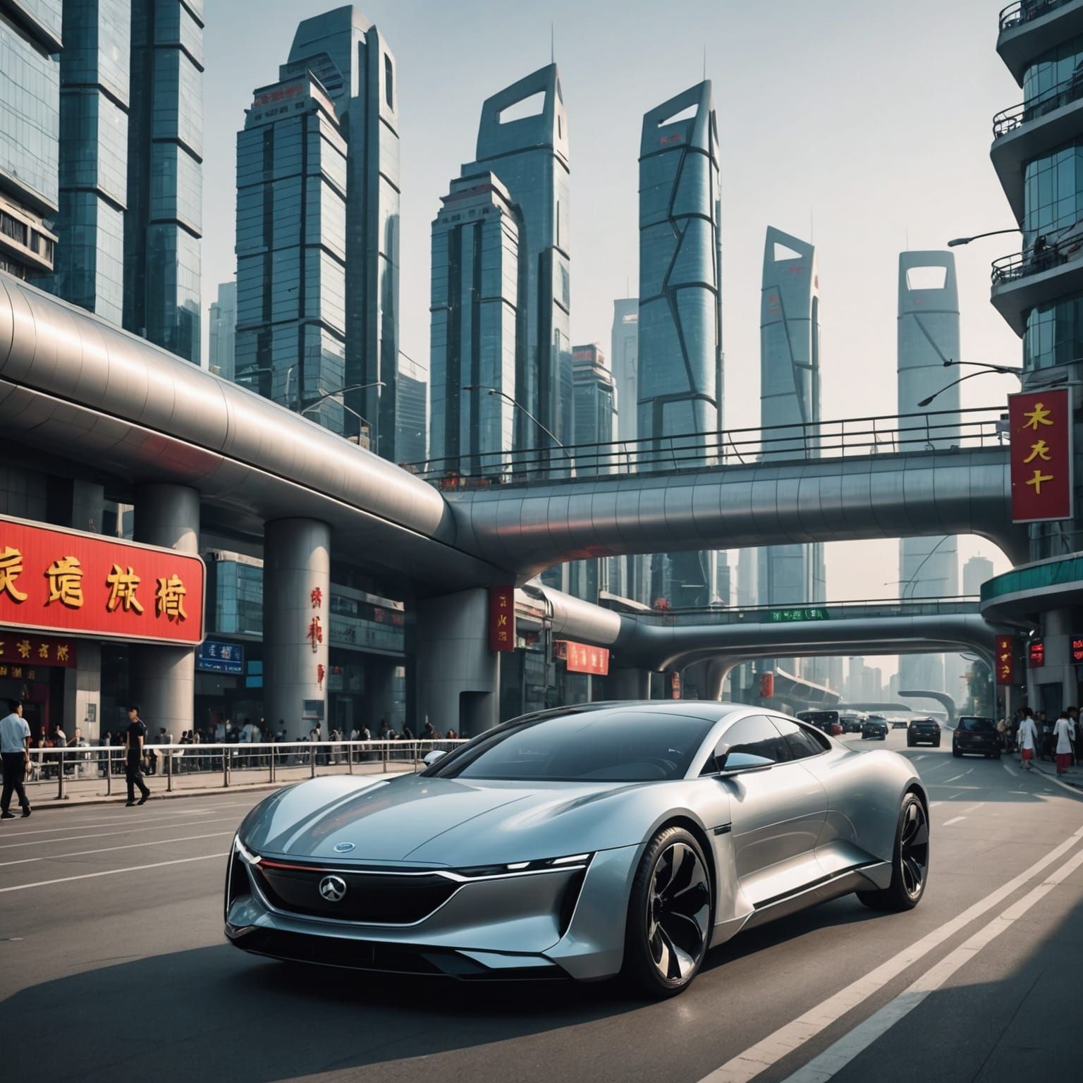 Futuristic Car in a Cyberpunk Chinese City