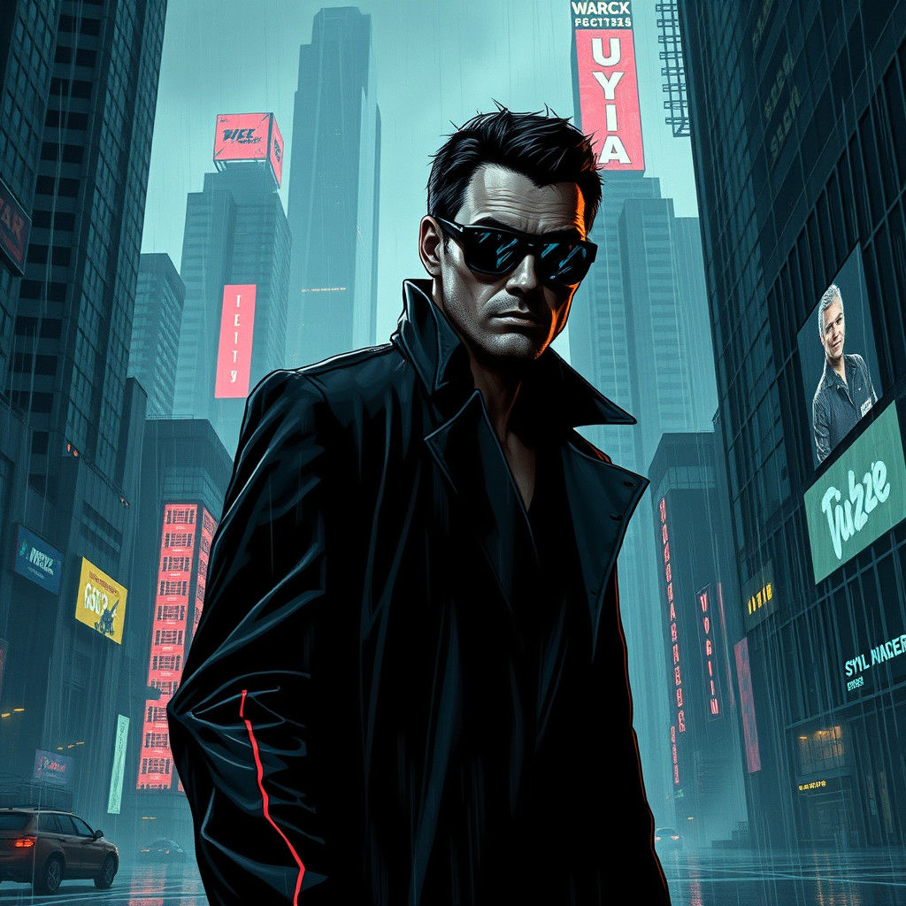 Cyberpunk Hero in Rain-Soaked Metropolis